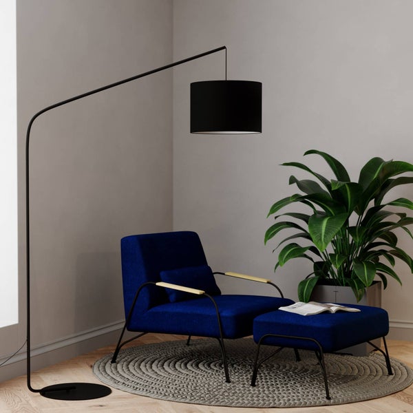 Lampenwelt Textil Stehlampe / Stehleuchte, Stoff Lampenschirm schwarz Standleuchte Leselampe Wohnzimmer E27 Fassung Fußschalter