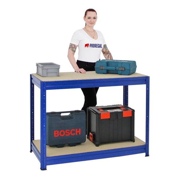 PROREGAL Höhenverstellbare Werkbank Dino HxBxT 90 x 120 x 60 cm Traglast 600 kg Blau