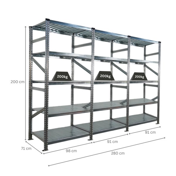 Metallregal mit vier Ebenen und Gewichtsangaben