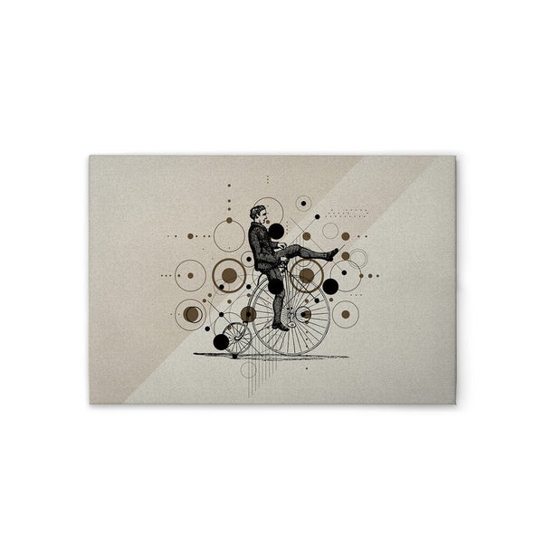 Teppich mit Motiv eines Mannes auf einem Hochrad
