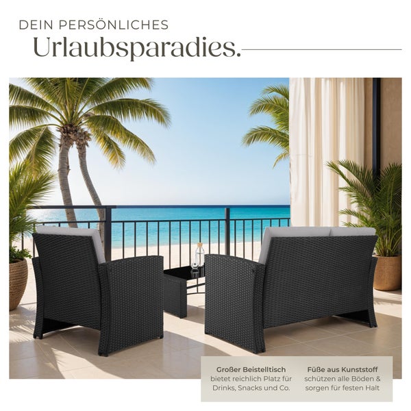 Rattan Lounge tectake Jesolo mit Sicherheitsglasplatte für 4 Personen schwarz/grau