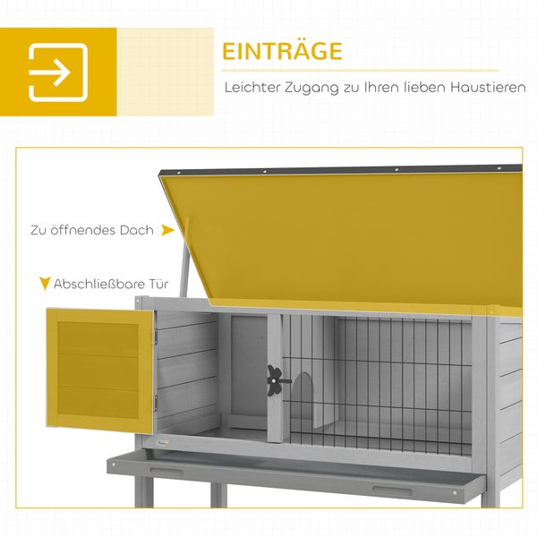 PawHut Hasenstall Kaninchenstall mit aufklappbar Dach Winterfest Hasenkäfig aus Tannenholz Outdoor Kleintierstall Kaninchenkäfig für Kaninchen Hasen Meerschweinchen 84x43x70 cm Grau