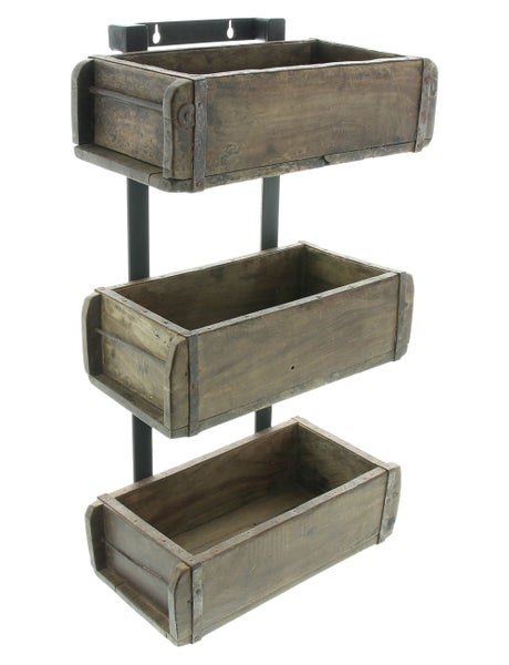 FRANK FLECHTWAREN | Regal Ziegelform, HOLZ, METALL, 31 x 14 x 58 cm