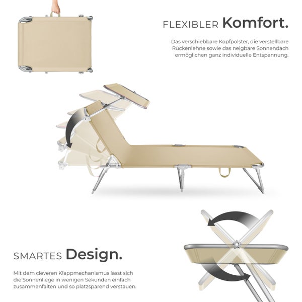 Gartenliege tectake Chloé 190 x 68 x 65 cm klappbar beige