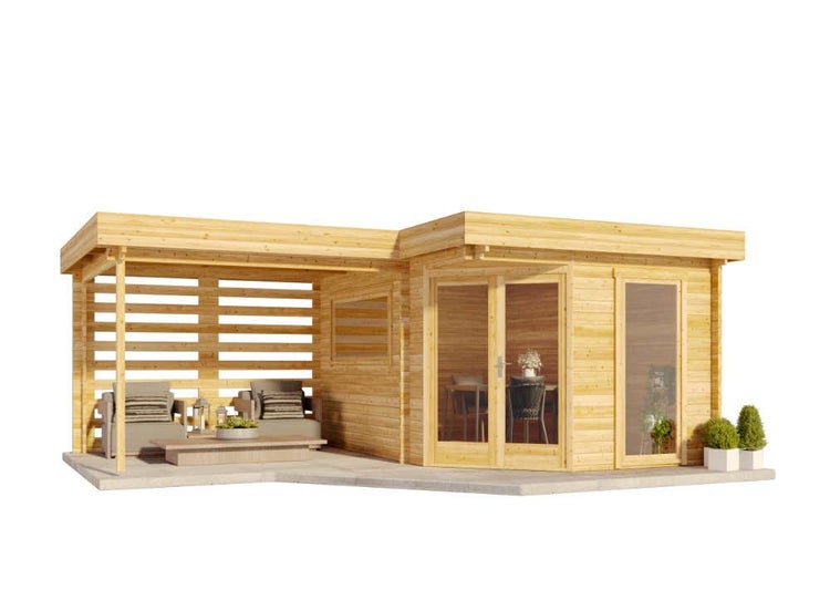 Alpholz 5-Eck Gartenhaus Pepe Optima aus Holz Gartenhaus mit 40 mm Wandstärke Holzhaus Blockbohlenhaus Flachdach