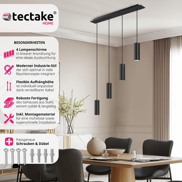 Pendelleuchte tectake Lumea 4-flammig, 4x GU10, 40 W 75 x 9 x 146 cm