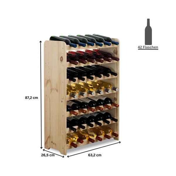 PROREGAL Weinregal Pinotwine C HxBxT 87,2 x 63,2 x 26,5 cm 42 Flaschen Massives Kiefernholz Natur Unbehandelt
