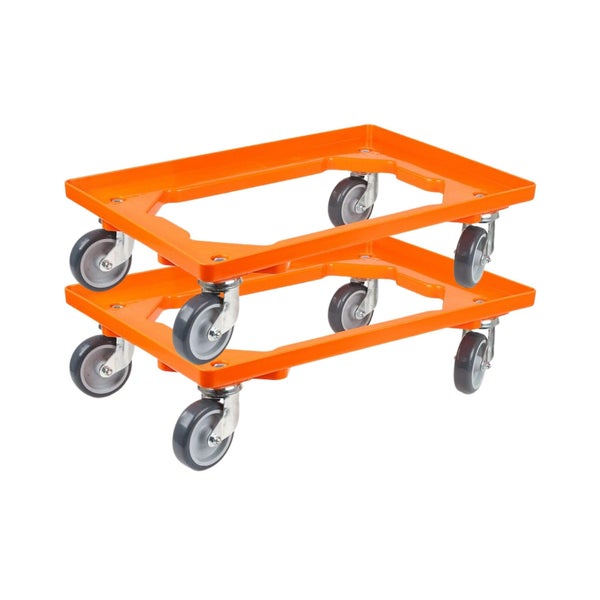 PROREGAL SparSet 2x Transportroller für Euroboxen 60 x 40 cm mit Gummiräder Orange Offenes Deck 4 Lenkrollen Traglast 300 kg