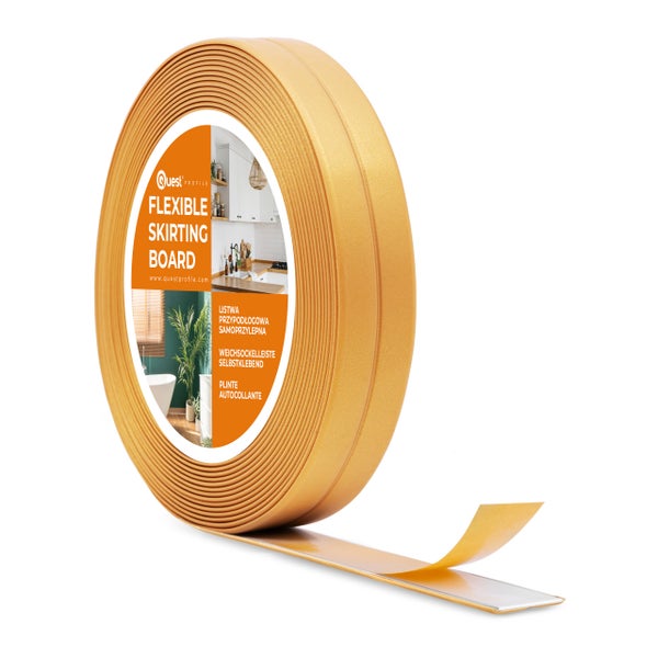Quest Weichsockelleiste Selbstklebend 10 x 10 mm, PVC Knickleiste , Flexibel, Gold, 5 Meter