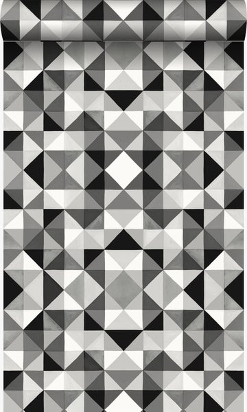 Origin Wallcoverings Tapete kubistisches Muster Schwarz und Weiß - 53 cm x 10,05 m - 346913