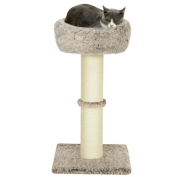 PawHut Kratzbaum 87 cm hoch Katzenbaum mit Bett, dick Stamm, Katzenkratzbaum mit Sisal-Kratzsäulen, für Katzen bis 6 kg, Indoor, Braun