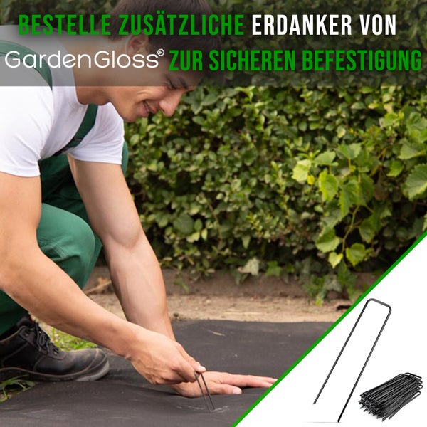 GardenGloss® 20m² Unkrautvlies Gartenvlies 150g/m² Extra Stark gegen Unkraut – Extrem Reissfest und Hohe UV-Stabilisierung – Unkrautfolie Wasserdurchlässig (10m x 2m, gefaltet)