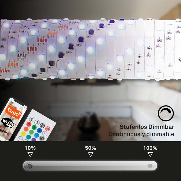 Briloner Leuchten MAGIC SMART - LED Bänder - 2313150 - RGBIC Digitale Farben - Musiksensor - App-Steuerung - Inkl. Fernbedienung - 500 x 1 cm