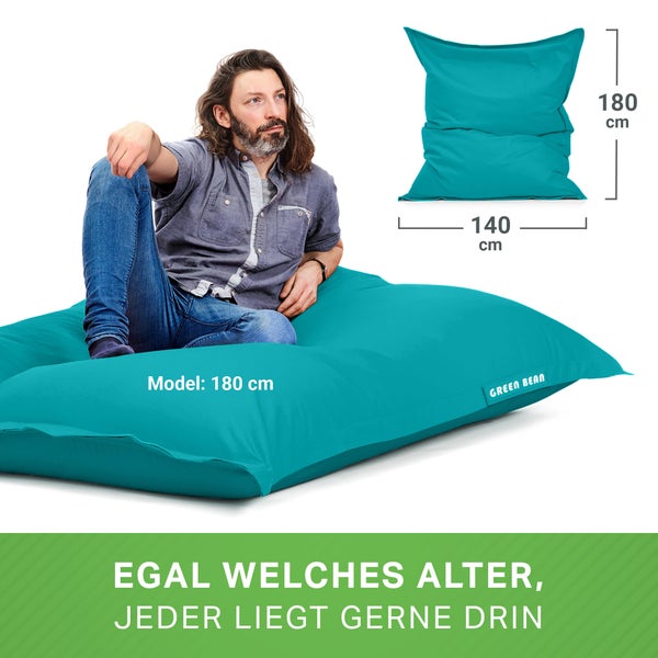 Green Bean 2er Set XXL Sitzsack inkl. Pouf fertig befüllt mit EPS-Perlen - Riesensitzsack 140x180 Lounge Sitz-Kissen Bean-Bag Chair  - Türkis
