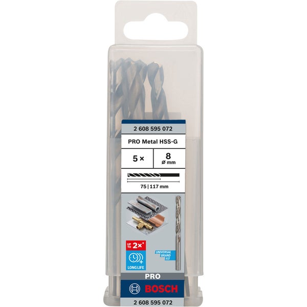 Bosch PRO Metal HSS-G Spiralbohrer 8 x 75 x 117 mm - 2608595072