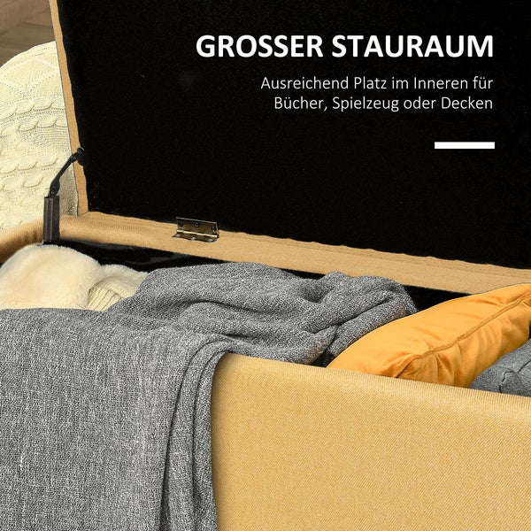 Sicherheitsbeschlag an einer Truhenbank, der das Zuschlagen des Deckels verhindert