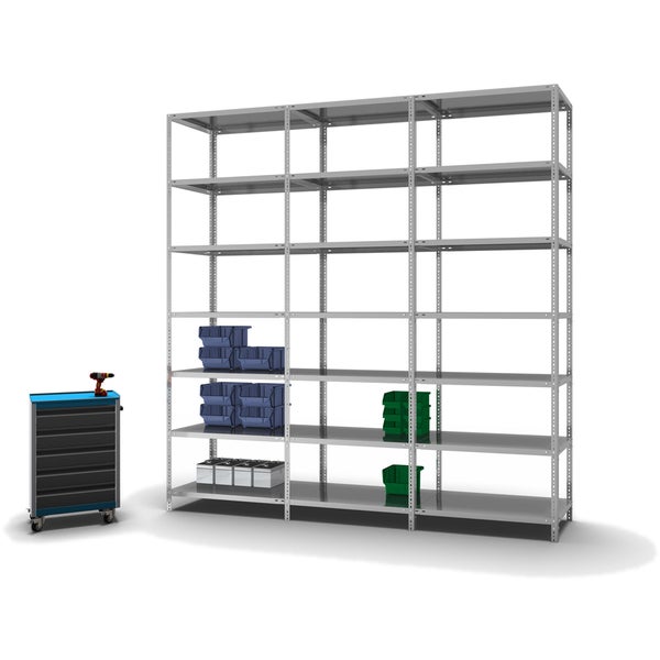 PROREGAL Fachbodenregal Schraubsystem Medium-Duty Grundregal HxBxT 300 x 100 x 60 cm 7 Ebenen Fachlast 200 kg Beidseitig Nutzbar Verzinkt