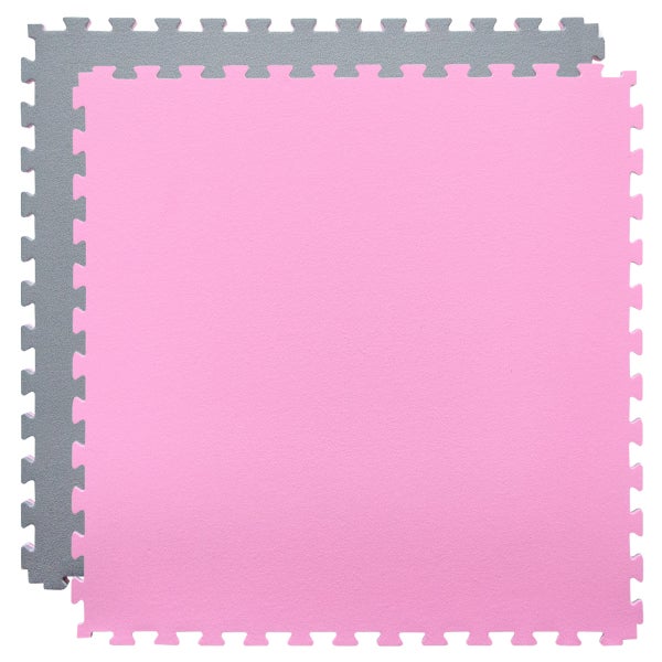 90x90cm Trainingsmatte mit Rand - 20mm Bodenschutz-Matte Grau Pink