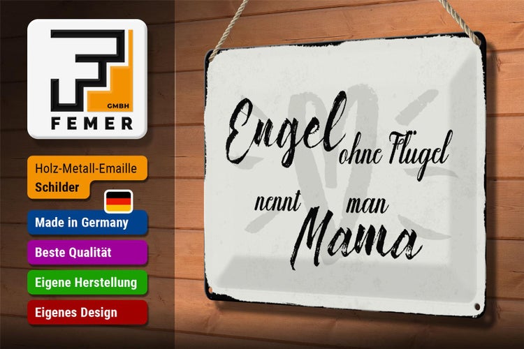 Blechschild Spruch 30x20cm Engel ohne Flügel Mama Herz
