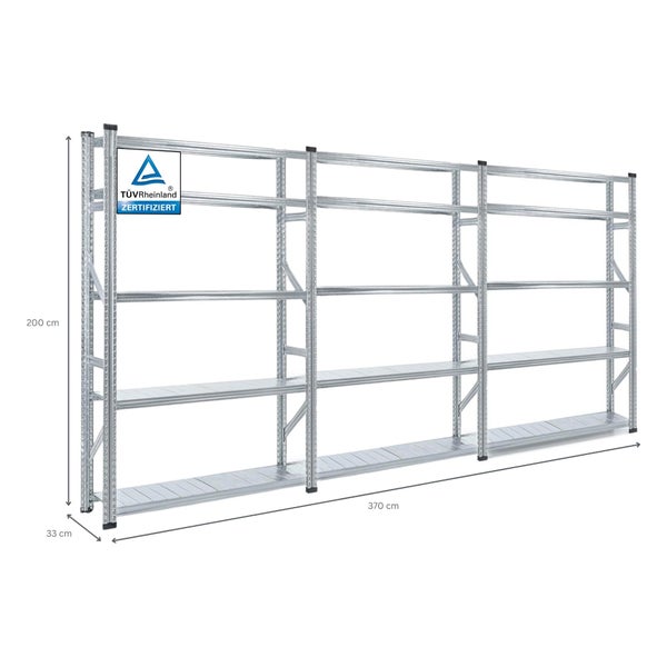 PROREGAL Fachbodenregal Stecksystem Proximo Komplettregal HxBxT 200 x 360 x 32 cm 5 Ebenen Fachlast 200 kg Beidseitig Nutzbar Verzinkt