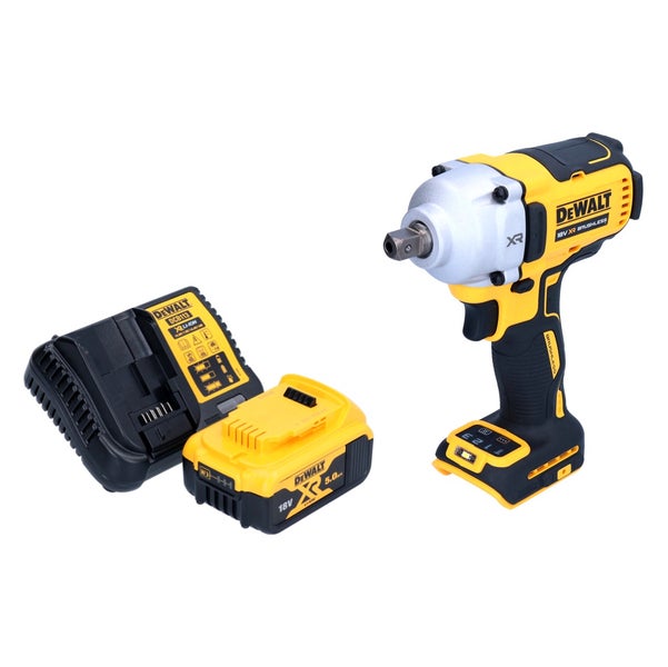 DeWalt 18 Volt XR bürstenloser Akku-Schlagschrauber mit einem 5,0 Amperestunden Lithium-Ionen Akku und Ladegerät.