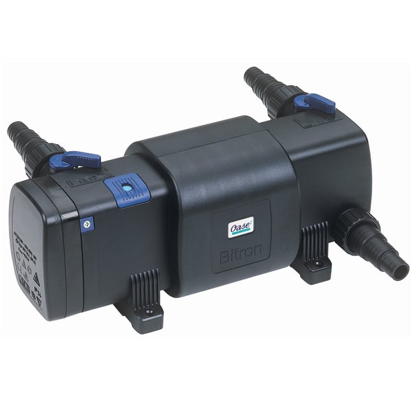 Oase Bitron UVC-Vorklärgerät aus Kunststoff für Teiche mit Schlauchanschlüssen.