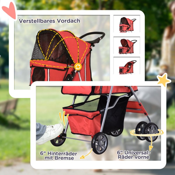PawHut Hundewagen, 75L x 45B x 97H cm, 600D Oxford, Nylon-Netzgitter, Rot