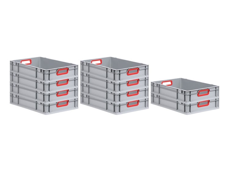 PROREGAL Spar Set 10x Eurobox Nextgen Color HxBxT 12 x 40 x 60 cm 23 Liter Griffe Rot Offen Glatter Boden Eurobehälter Transportbox