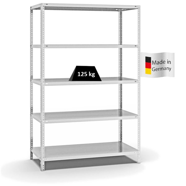 PROREGAL Fachbodenregal Schraubsystem Light-Duty Grundregal HxBxT 200 x 130 x 60 cm 5 Ebenen Fachlast 125 kg Beidseitig Nutzbar Lichtgrau