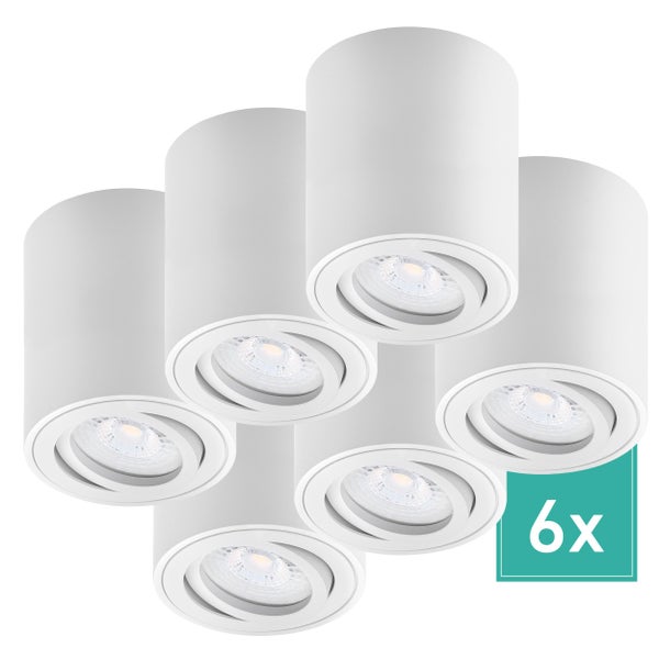 Oktaplex Lighting 6 Stück Aufbaustrahler Lile M Weiß - inkl. LED Modul 4,8W 230V 2700K warmweiß - Aufputz Aufbauleuchte Aufbauspot Aluminium schwenkbar