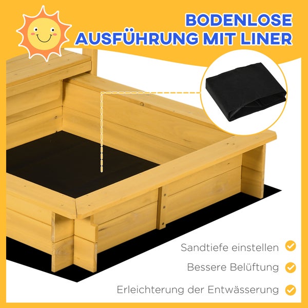 Sandkasten aus Holz mit Bodengewebe
