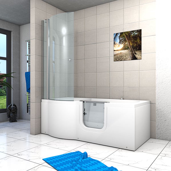 Installationsschema für eine Badewanne mit Duschwand und zugehörigen Sanitäranlagen