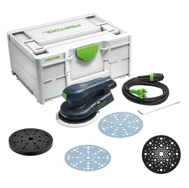 Festool ETS EC 150/5 EQ-Plus Exzenterschleifer 400 W 150 mm Brushless + 250x Schleifscheibe + 2x Protection Pad + Interface Pad + systainer