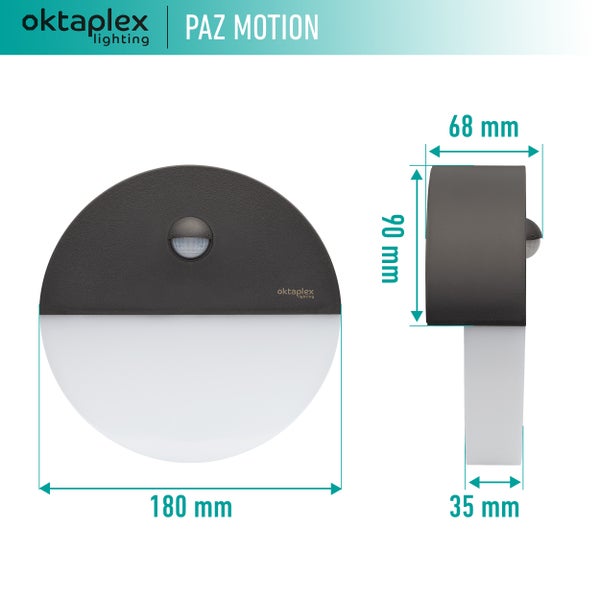 Wandlampe mit Bewegungsmelder warmweiß 3000K 1000 Lumen IP54 10W  anthrazit Außenleuchte 230V