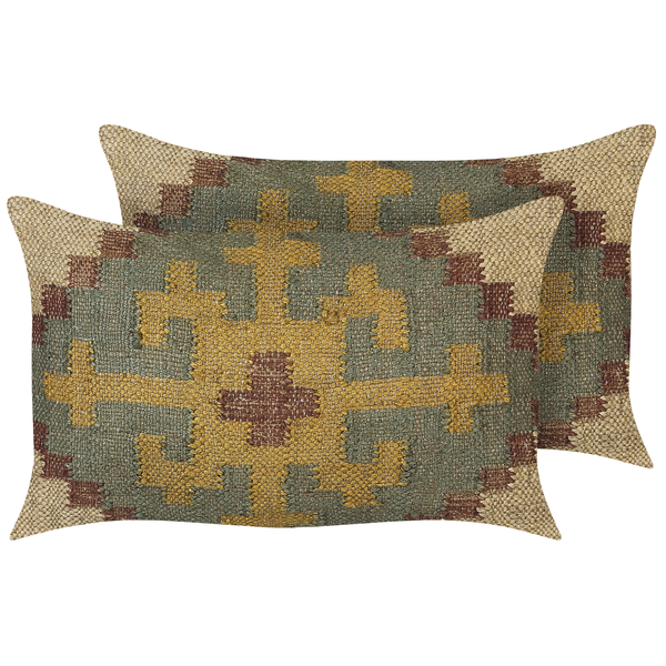 Dekokissen 2er Set SARON Jute 30 x 50 cm Grün Orientalisches Muster
