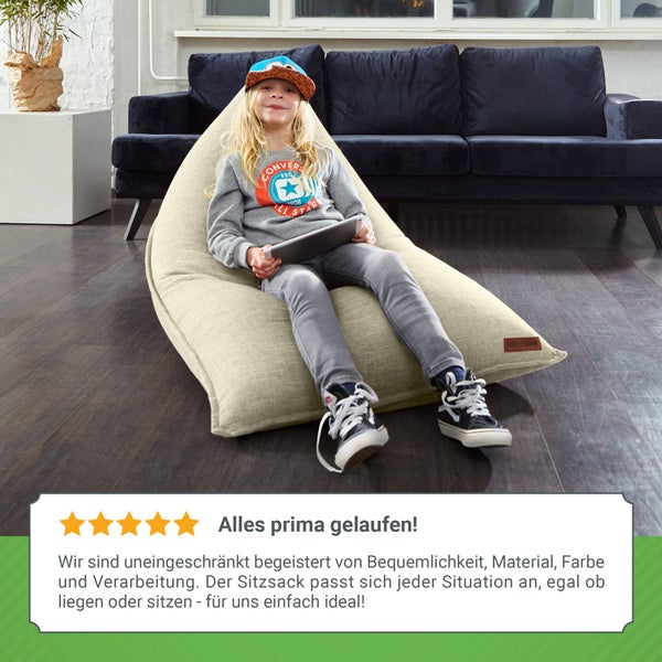 Green Bean Sitzsack Triangle 150x100x100cm mit EPS-Perlen Füllung - Kuschelig Weich Waschbar - Drinnen Stoff Bodenkissen Liegekissen Sitzkissen - Beige