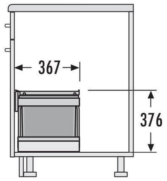 Technische Zeichnung eines Unterschranks mit Maßangaben