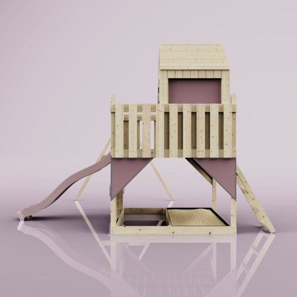 Spielturm mit Rutsche, Leiter und Sandkasten aus Holz