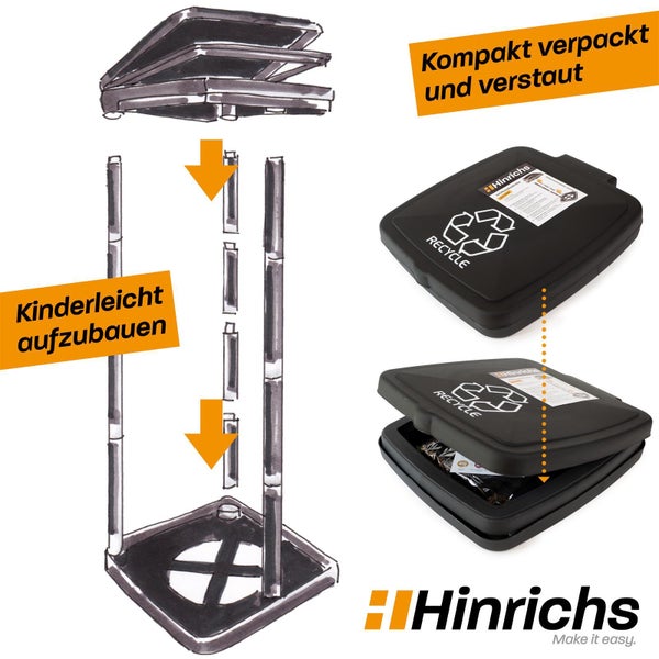 Hinrichs 3er Set Müllsackständer - Müllsackhalter mit Deckel und Klemmring