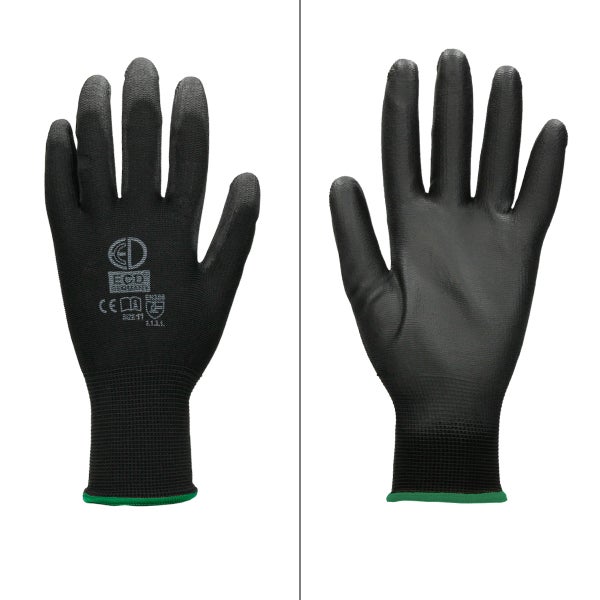 ECD Germany 72 Paar Arbeitshandschuhe mit PU-Beschichtung, Größe 11-XXL, Schwarz, atmungsaktiv, rutschfest, robust, Mechanikerhandschuhe Montagehandschuhe Schutzhandschuhe Gartenhandschuhe Handschuhe