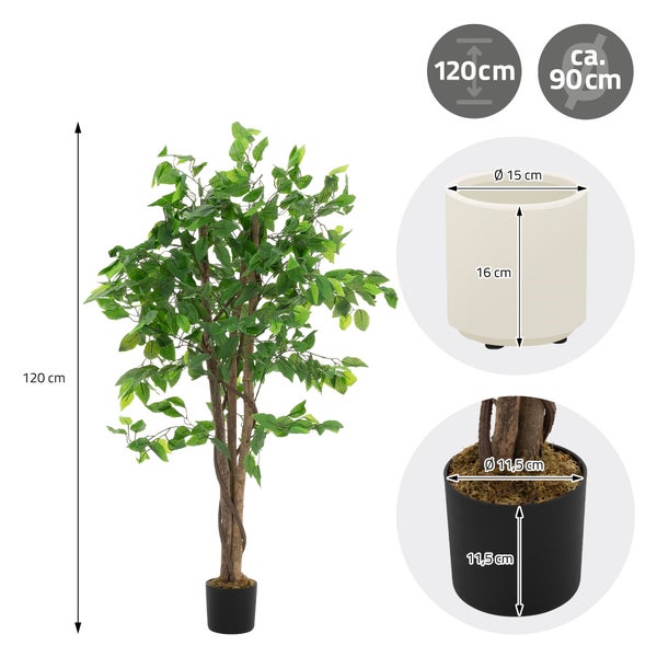Künstlicher Ficus Microcarpa mit einer Höhe von 120 cm im schwarzen Topf