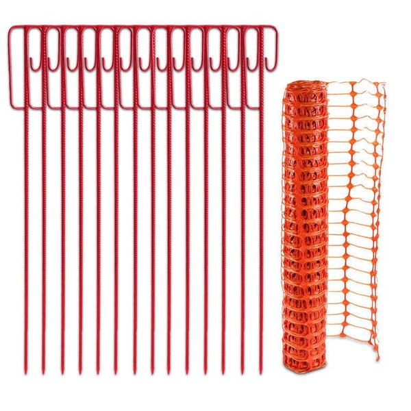 Fangzaun Set Orange 50m 4 kg +14 Absperrleinenhalter Absperrzaun