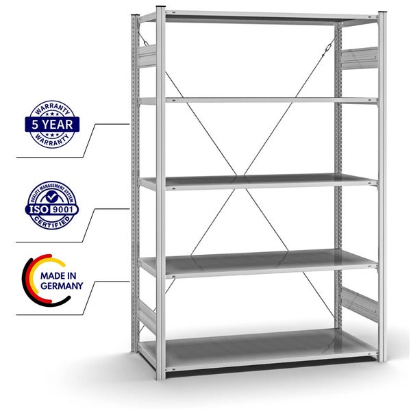 PROREGAL Profi Lagerregal Stecksystem T-Profil Grundregal HxBxT 200 x 130 x 60 cm Fachlast 110 kg Verzinkt