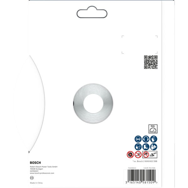 Bosch Logo Schleifscheibe, maximale Drehzahl 8500 Umdrehungen pro Minute