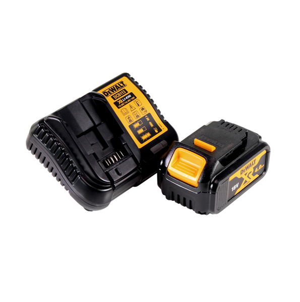 DeWalt Akku Starter-Set bestehend aus einem XR Lithium-Ionen Akku mit 18 Volt und 4,0 Amperestunden sowie einem Schnellladegerät.
