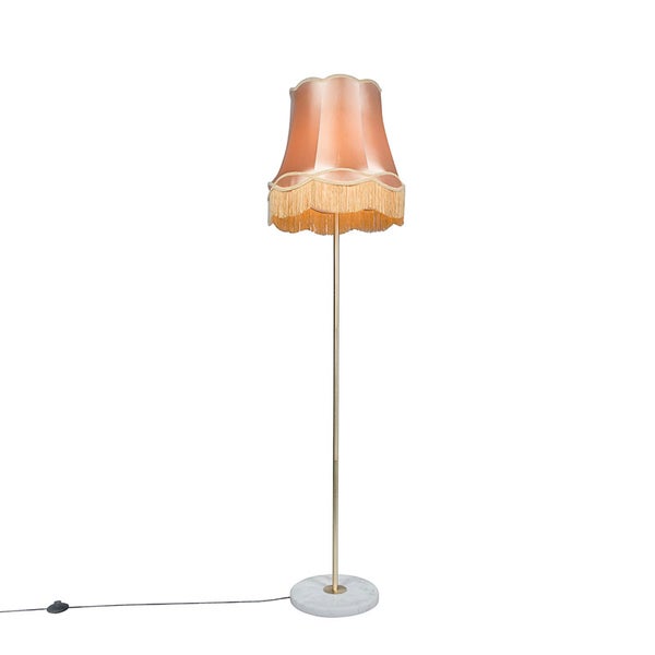 QAZQA - Retro Retro Stehleuchte I Stehlampe I Standleuchte I Lampe I Leuchte Messing mit Granny Schirm Gold I Messing 45 cm - Kaso I Wohnzimmer I Schlafzimmer - Stahl Rund - LED geeignet E27