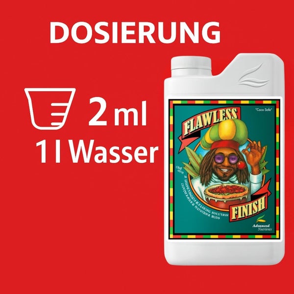 Dosierung von Advanced Nutrients Flawless Finish: 2 Milliliter auf 1 Liter Wasser.