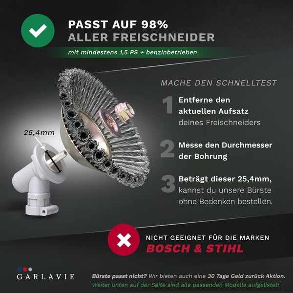 GARLAVIE 2X Profi Unkrautbürste Freischneider mit 25,4mm Bohrung - Hochwertige Wildkrautbürste für Motorsense - Drahtbürste Freischneider für effektive Moosentfernung