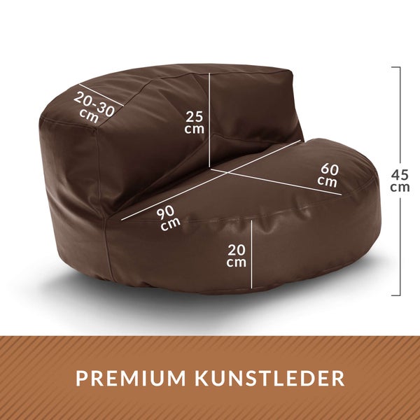 Green Bean Sitzsack Sofa aus Kunstleder mit EPS Perlen Füllung - Lounge im Sitzsack-Design 90 x 50 cm mit ergonomischer Rückenlehne - Dunkelbraun