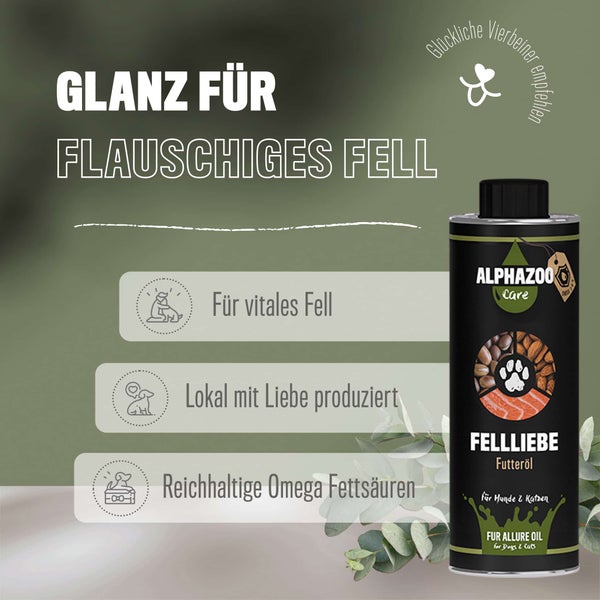 ALPHAZOO Fellliebe Futteröl 250ml für Hunde und Katzen I Fellpflege und Fellwechsel